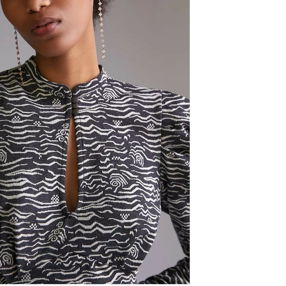 new Anthropologie Puff-Sleeved Jacquard Midi Dress size S new with tag nwt - Picture 2 of 7